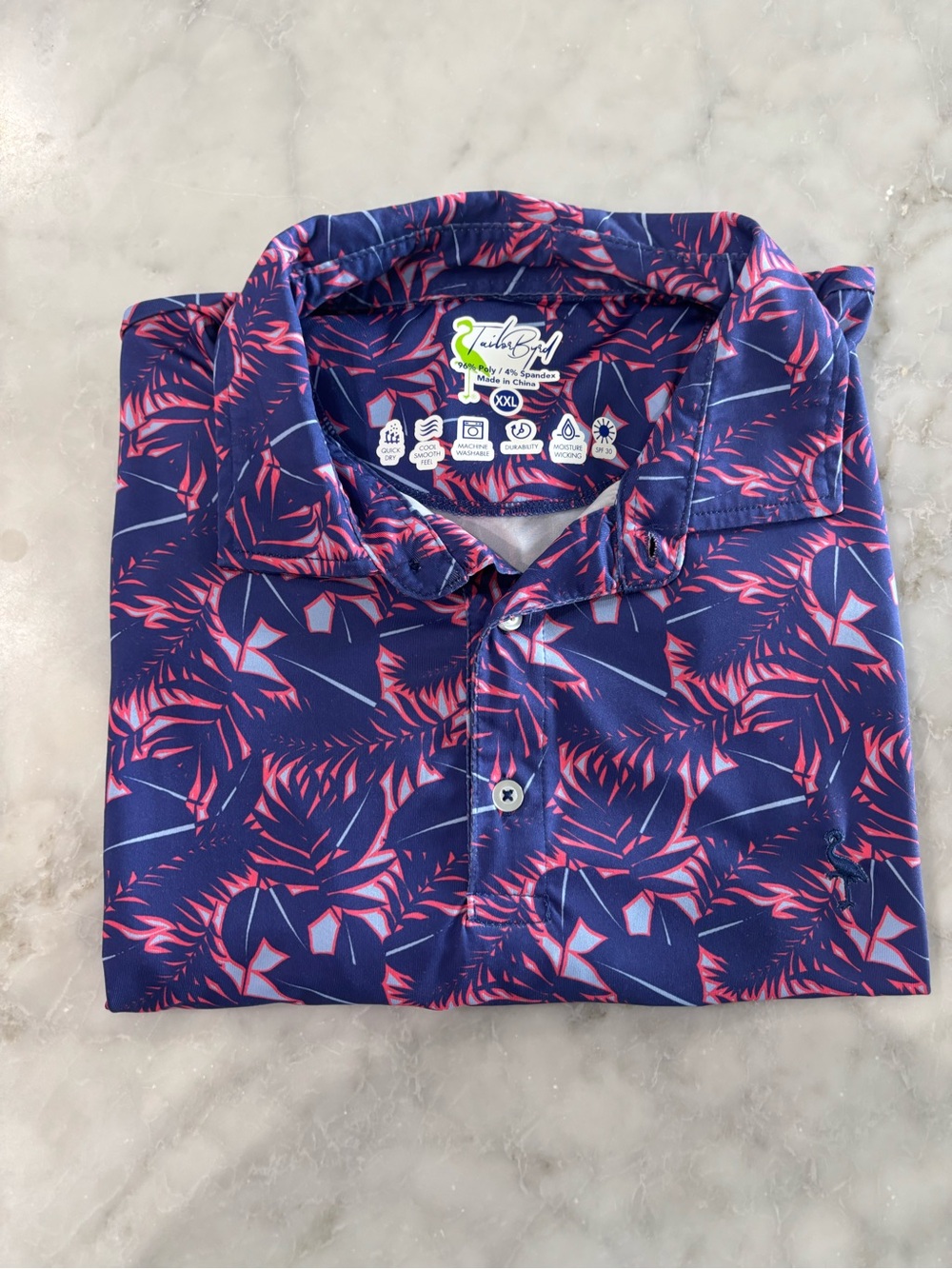 Tailorbyrd Navy Polo with Pink Leaf Motif